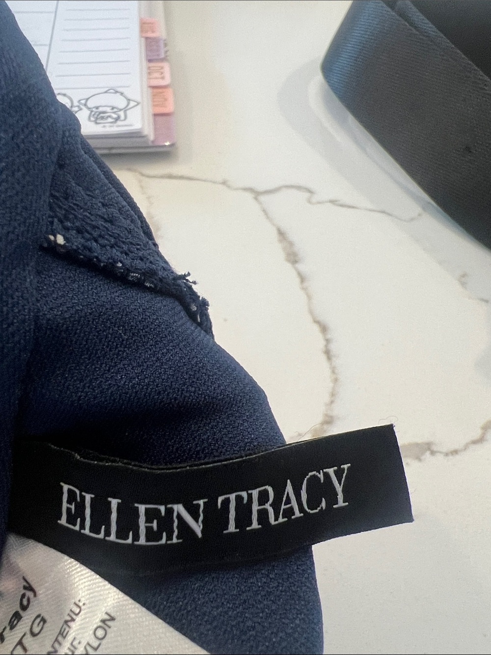 Ellen Tracy Navy and White Gingham One-Piece Swimsuit - Picture 2 of 7